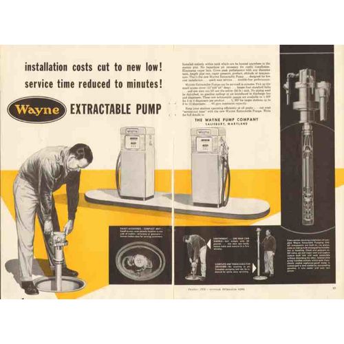 wayne pump company 1956 extractable pumps service station vintage ad