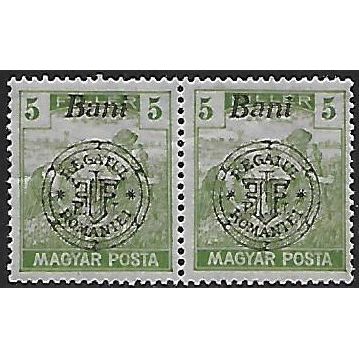 Mi 65 II x 2: 5 b. green Overprinted Hungarian Definitive Stamp: Harvesters