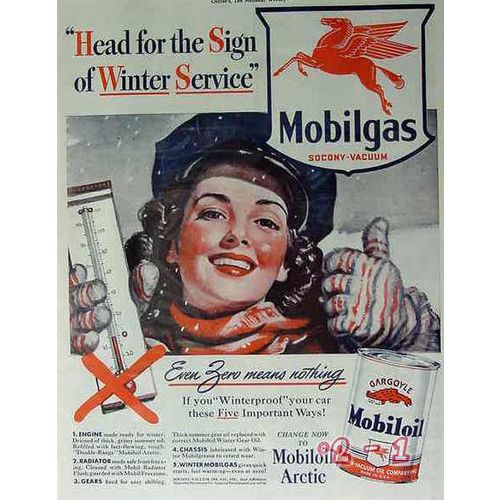 SOCONY VACUUM OIL COMPANY 1940 winter service Mobilgas vintage ad