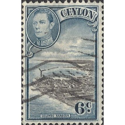 CEYLON, King George VI, Colombo harbour, blue 1938, 6c, #2