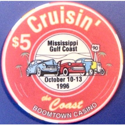 Boomtown. $5 Casino Chip. Biloxi, MS. X43.