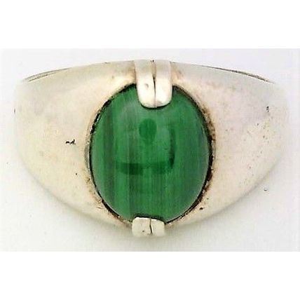 Malachite Cast Sterling Silver Gemstone Ring 1 Sz 9