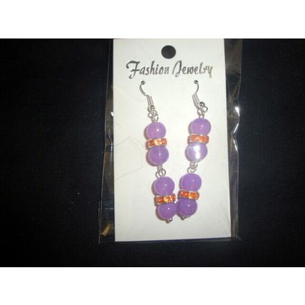 Unusual vivid lavender & orange crystal long swing earrings