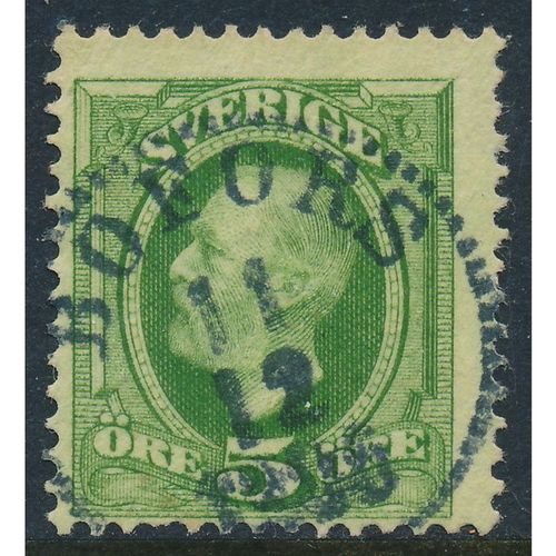 Sweden Facit 52e/Scott 56, 5ö yellow-green Oscar II, BOFORS town cancel