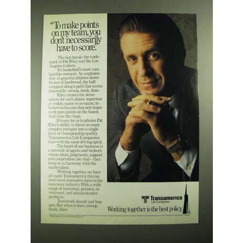 1987 Transamerica Insurance Ad - Pat Riley