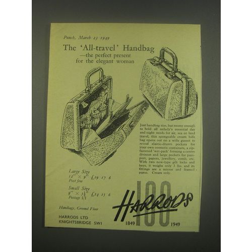 1949 Harrods Handbags Ad - The all-travel handbag - the perfect present