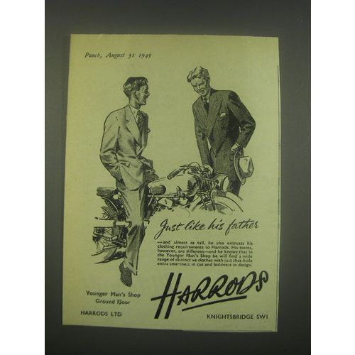 1949 Harrods Younger Man's Shop Ad - Just like his father