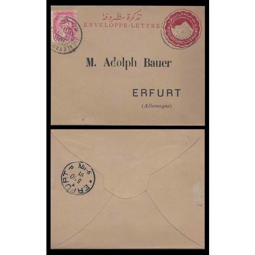 Egypt Pyramid Sphinx Postal Sta. 1891 uprated combo Alexandria to Germany