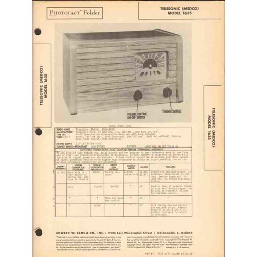 TELESONIC model 1635 6 tube AM radio receiver Sams Photofact manual