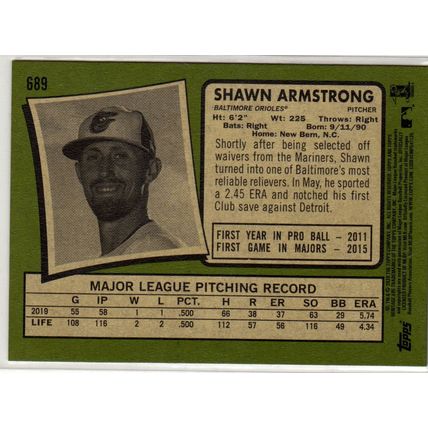 2020 Heritage High Number baseball card 689 Shawn Armstrong - Baltimore Orioles