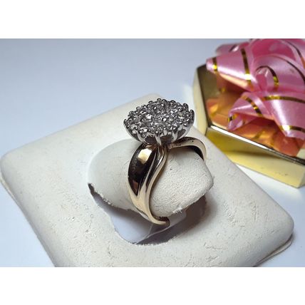Estate .76cttw Natural Round Diamond Flower Top 14Kt 2Tone S-4.75 Ring #15352