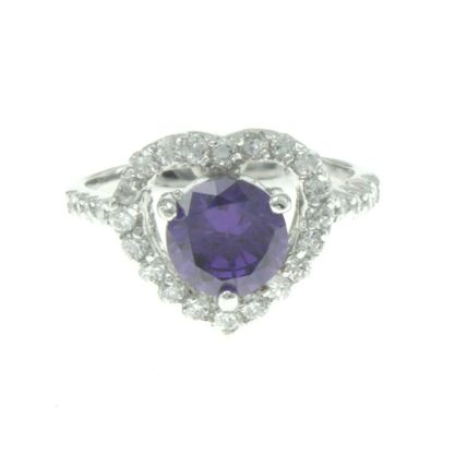 New Real 925 Sterling Silver Luxury Jewelry Heart Halo Round purple stone Ring