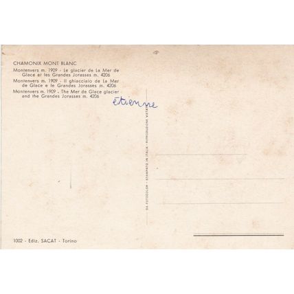 Chamonix Mont Blanc Montenvers Mer de Glace France Postcard unused corner crease