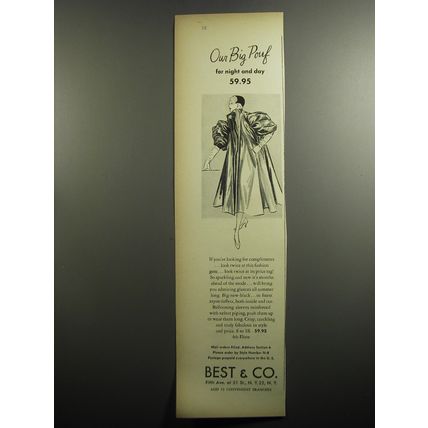1951 Best & Co. Fashion Ad - Our big pouf for night and day 59.95