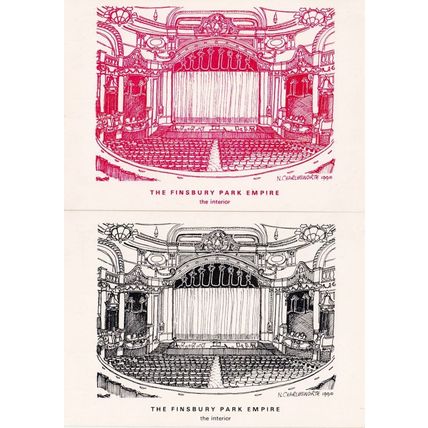 Finsbury Park Theatre 2x Rare Interior Artist Drawing Postcard s