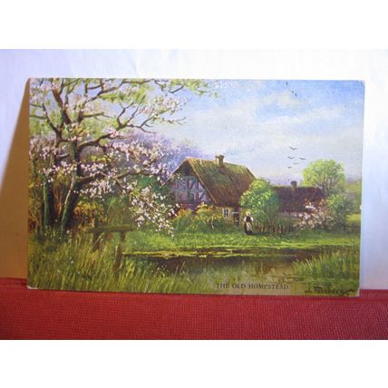 THE OLD HOMESTEAD, used antique postcard, unknown artist =