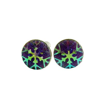 Handmade Cufflinks Purple Snowflake silver plated mount Hand made One Pair J15