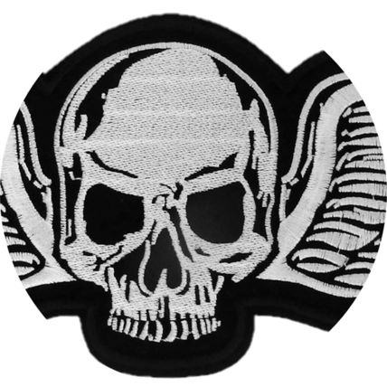Iron On Patch Skull & Wings Black White 12x35 cm Motif Biker Punk Rock Goth P018