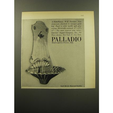 1959 Palladio A-7018 Roman Wall Fountain Advertisement