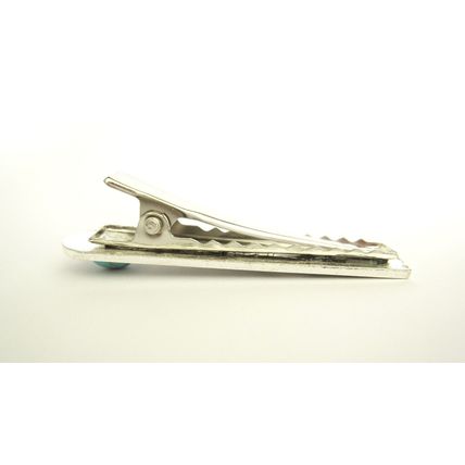 Turquoise blue stone silver metal boho native alligator hair clip for thin fine