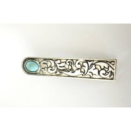 Turquoise blue stone silver metal boho native alligator hair clip for thin fine