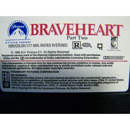 BRAVEHEART VHS tape - Mel Gibson (2 VHS tapes)