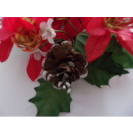 Vintage Christmas Candle Ring Silk Poinsettia Pine Cones 8''