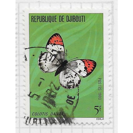 DJIBOUTI 1980 BUTTERFLIES SCARLET TIP INSECT 5F USED POSTALLY