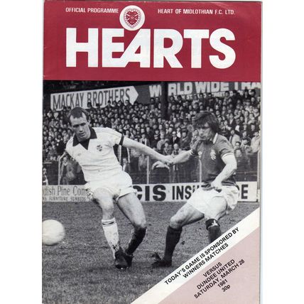 Hearts v Dundee Utd (Premier League) Saturday 28 March 1981