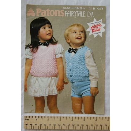 1983 Patons 7223 child's slipover & waistcoat, fairytale DK, 18-22 inch 48-56 cm