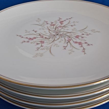 Vintage Lot 4 Noritake CLAIRE SALAD PLATES #5902 Pink Flowers Gold Trim FLoral
