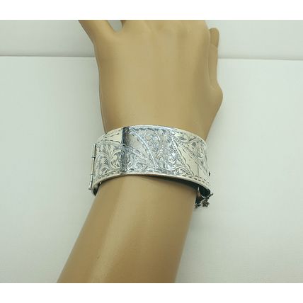 Vintage 925 Solid Sterling Silver Hinged Bangle Cuff Bracelet - Birmingham 1962