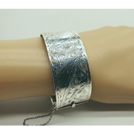 Vintage 925 Solid Sterling Silver Hinged Bangle Cuff Bracelet - Birmingham 1962