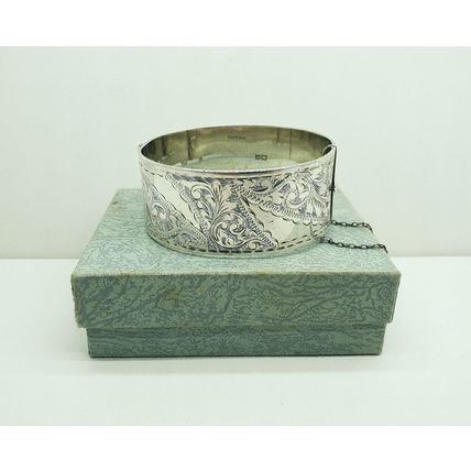 Vintage 925 Solid Sterling Silver Hinged Bangle Cuff Bracelet - Birmingham 1962