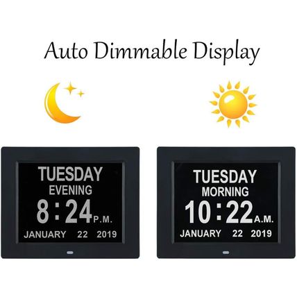 TMC 8 Inch Dementia Clock for Seniors – Large Auto-Dimming Calendar Display with