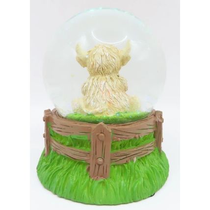 Highland Cow Snow Globe Glitter with a Pink Floral Headband 9 CM Gift Home Decor