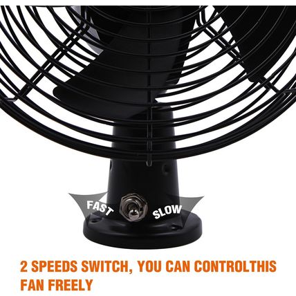 Facon 12V RV Cooling Fan with 2 Speed Switch, Dia: 8-3/4’’, Heavy Duty Black Met
