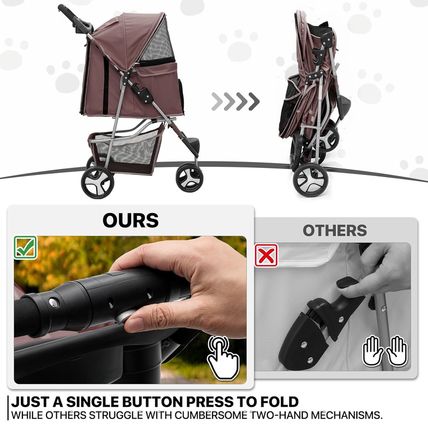 Monibloom Foldable Dog Strollers for Small Dogs with Weather Cover, 3 Wheels Pet