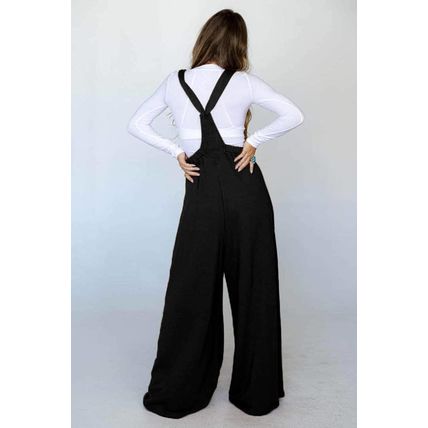 Black Knotted Straps Patch Pocket Wide Leg Jumpsuit