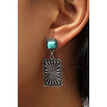 Silvery Retro Western Geometric Turquoise Stud Earrings