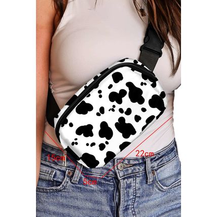 White Cow Pattern Print Buckle Wide Belt Inclined Shoulder Bag