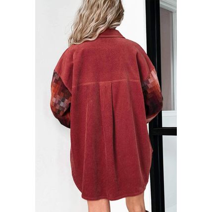 Gold Flame Checker Patchwork Raw Edge Oversized Corduroy Jacket