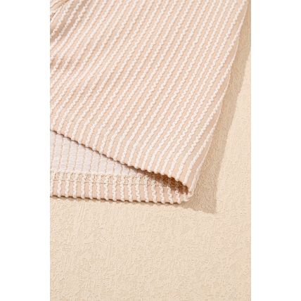 Parchment Corded Knit Crew Neck Puff Sleeve Shift Mini Dress
