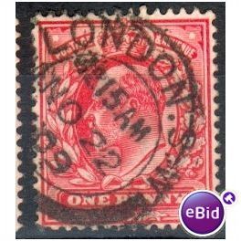 GB stamps 1902-10 KEV11 - 1d SG219 London 92