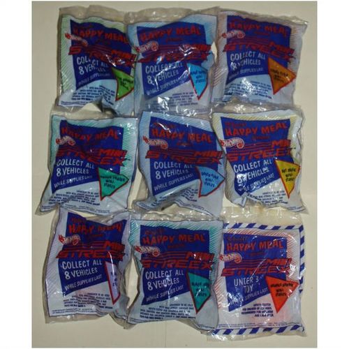1992 McDonalds Hot Wheels Mini Streex Set of 8 with Under 3 Toy Mint in Package
