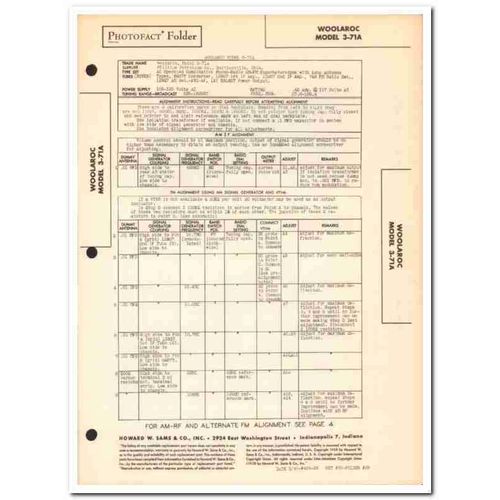 woolaroc model 3-71a 7-tube am fm radio phono sams photofact manual