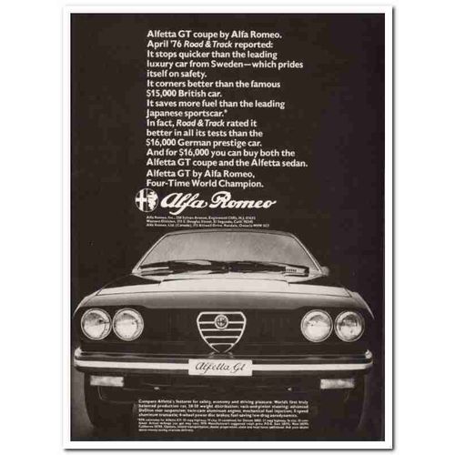 alpha romeo inc 1976 alfetta gt coupe automobile car vintage ad