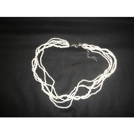 Unique handmade 5 strand shell & white glass seed bead summer 16" necklace