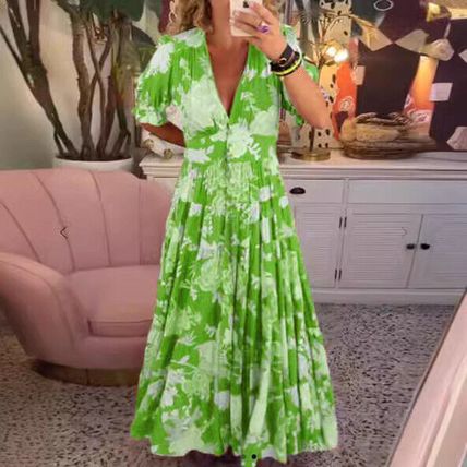 Loose Dresses Floral Seaside Holiday Dress UK Summer V Neck Dress Women