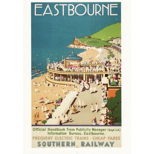 Postcard Railway Poster Art Southern Eastbourne Frequent Electric Trains